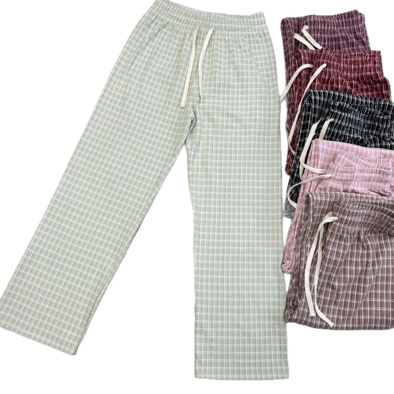 Autumn and Winter Style German Velvet Brushed Plaid Lazy Style Straight-Leg Pants for Women, High-Waisted Drapey Wide-Leg Pants, Plaid Sleep Pants