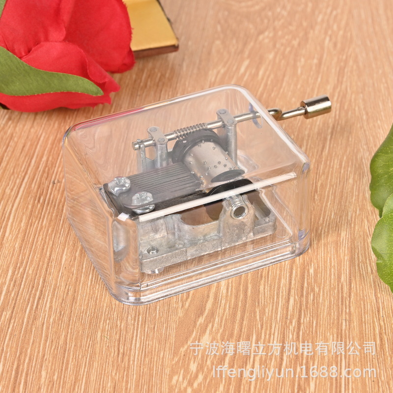 Factory Direct Supply of Removable Hand-cranked Music Box Transparent Acrylic Silver Music Box Creative Craft Birthday Gift