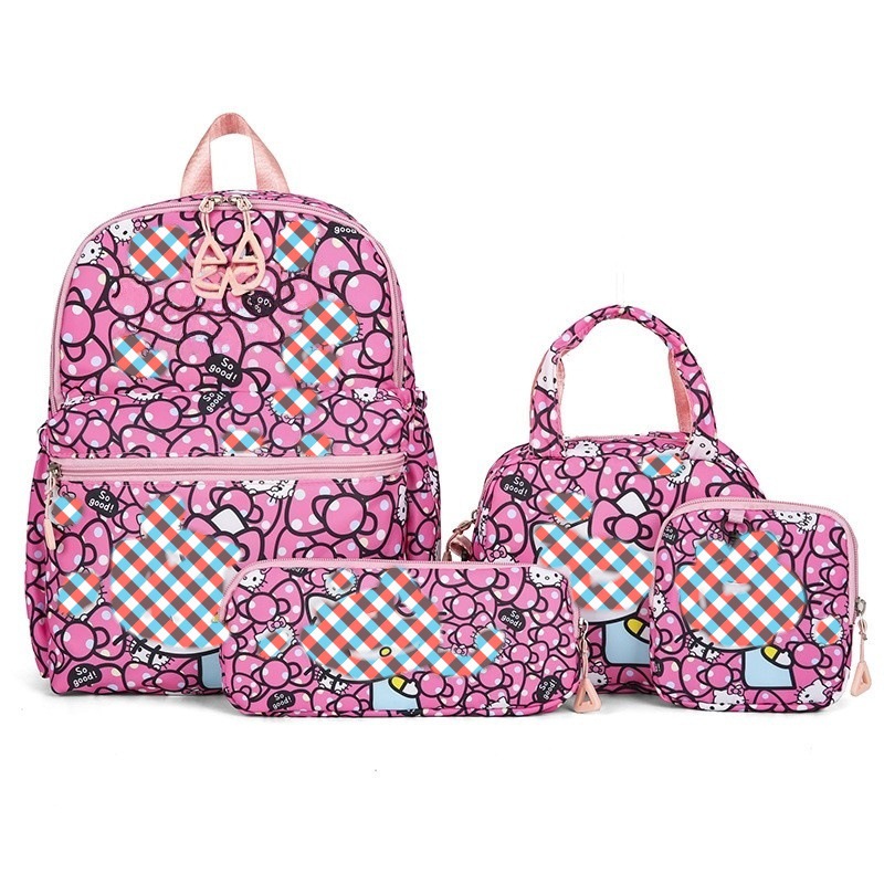 New School Bag Women's Four-Piece Backpack Kuromi Cross-Border Large-Capacity Primary School Student Third to Sixth Grade Backpack Women