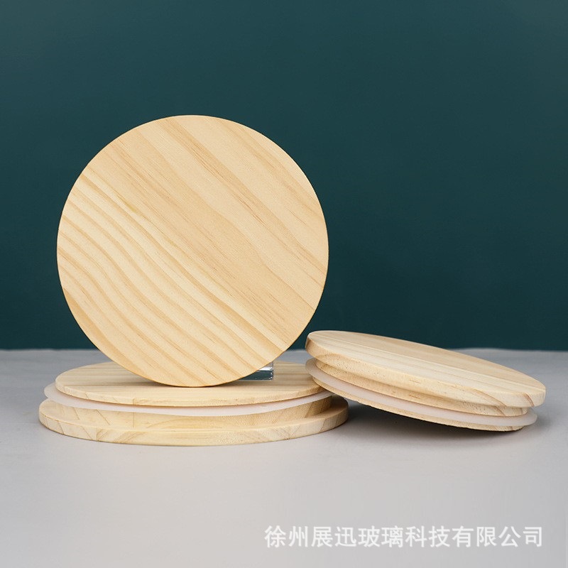 In-Stock Natural Wood Pine Lid Bamboo Wood Lid Eco-Friendly Candle Holder Round Cup Lid Storage Cup with Silicone Ring Sealing Lid