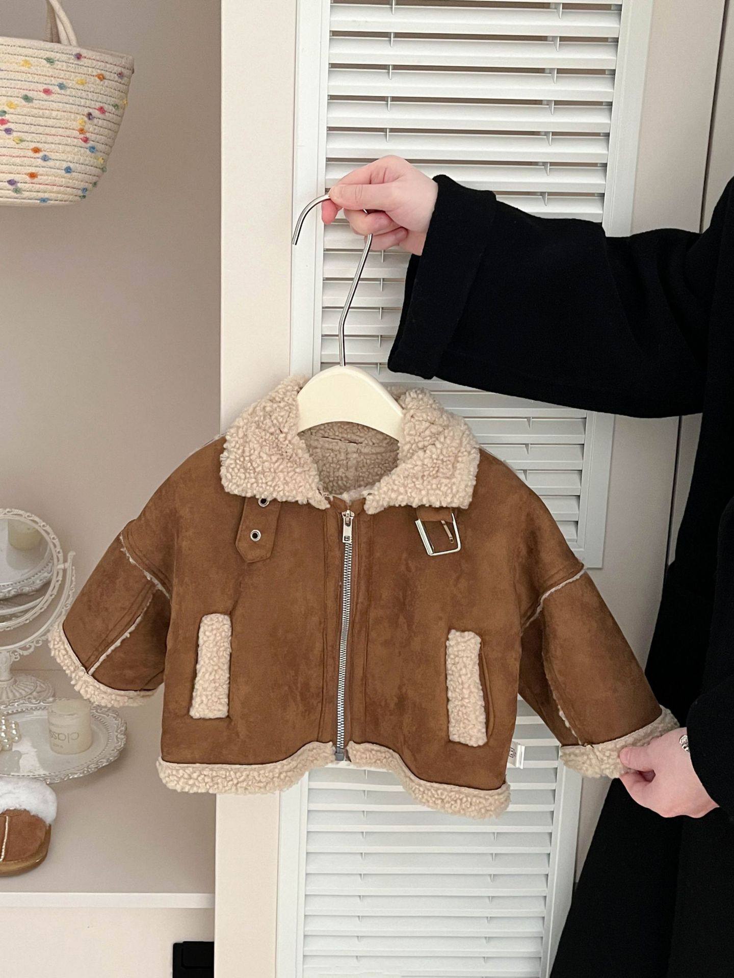 Baby Girl Street-Style Fur Integrated Fleece Jacket Winter New Thick Lamb Wool Coat Motorcycle Jacket