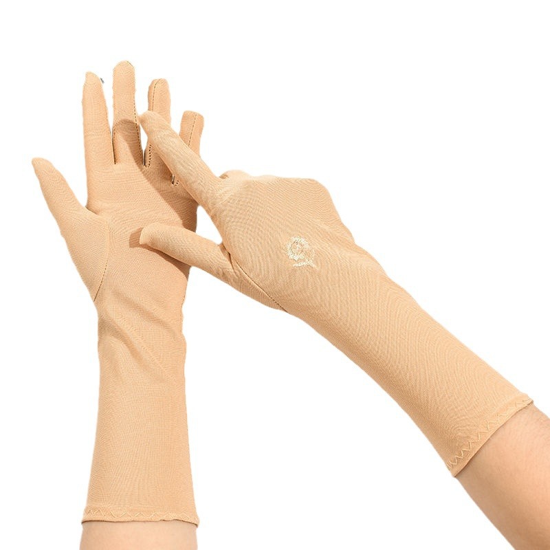 Sunscreen women's white riding gloves breathable quick-drying dance etiquette driving embroidered milk silk long wholesale