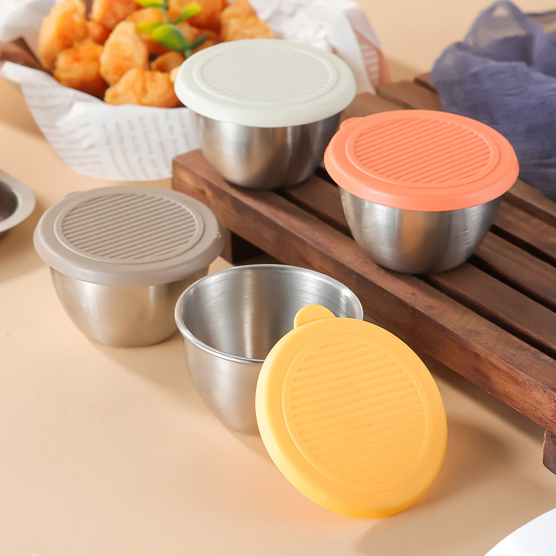 Cross-Border 304 Stainless Steel Sauce Cup with Lid, Tomato Salad Dish, Seasoning Dish, Sealed Sauce Cup, Seasoning Jar, Sauce Container