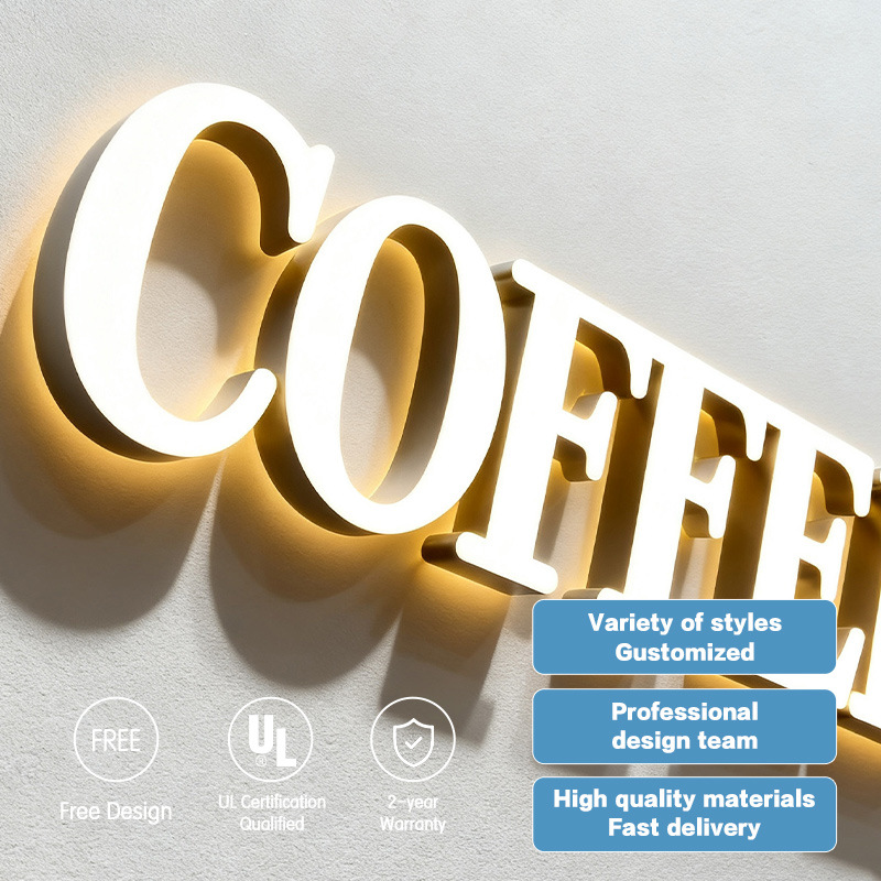 Outdoor Door Billboard Acrylic Letters Resin Stainless Steel Door Sign Outdoor Neon Light Three-Dimensional Luminous Letters