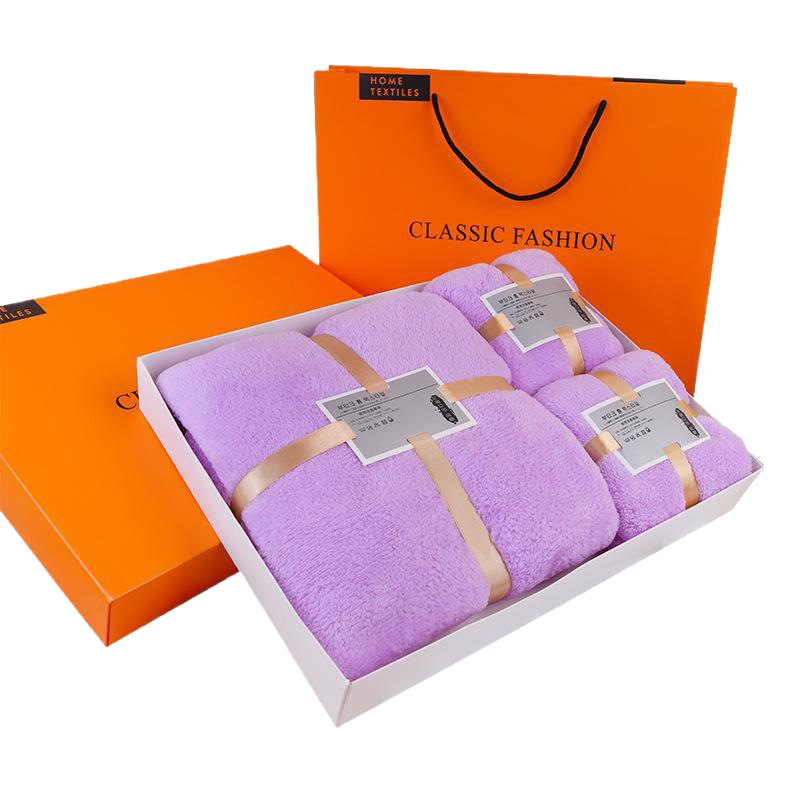 Orange Towel Gift Box, Coral Velvet Bath Towel Set, Wedding Souvenir, Company Business Gift Set, Exquisite Gift Box