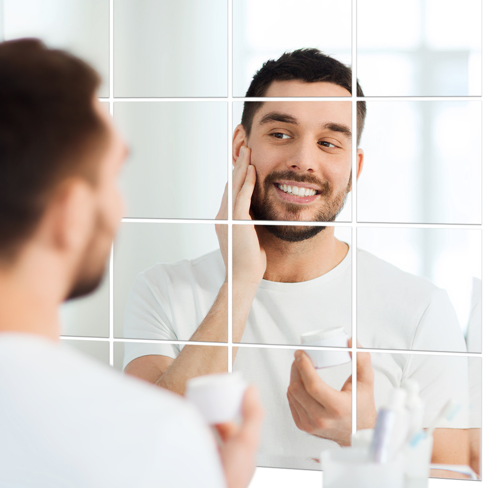 Square Round Pet Acrylic Mirror Sticker Self-Adhesive Full Body Soft Mirror DIY Bathroom Wall Sticker 15*15cm