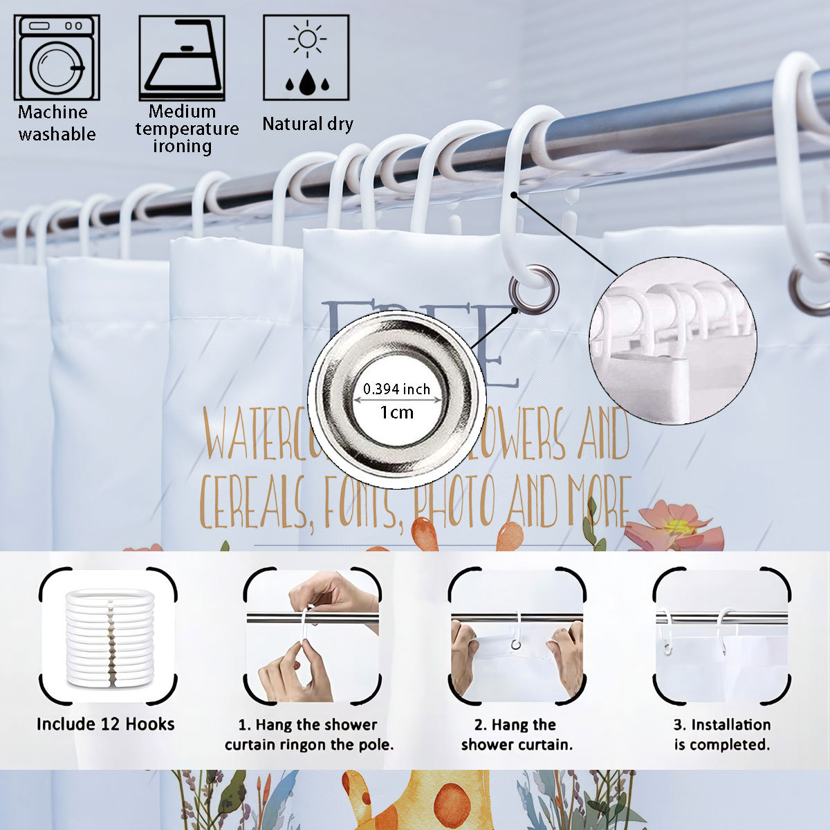 Cross-Border Shower Curtain Custom Bathroom Four-Piece Set Bathroom Partition Curtain Toilet Mat Absorbent Floor Mat Digital Printing Manufacturer