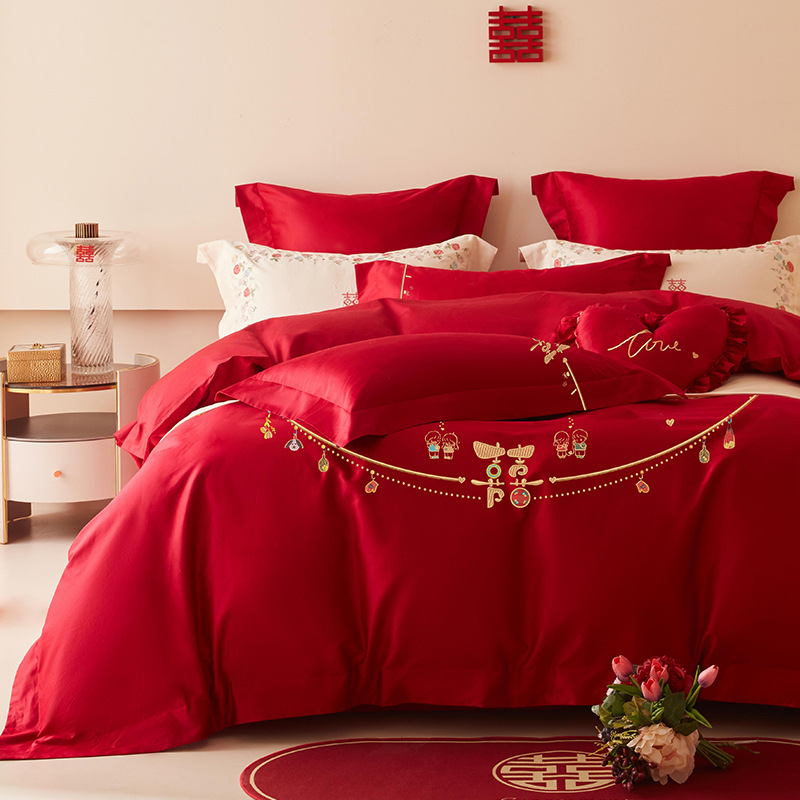 Duoxiai Meimiankang легкий роскошный комплект из четырех предметов, 100% хлопковое покрывало для постели с вышивкой, высококачественное постельное белье