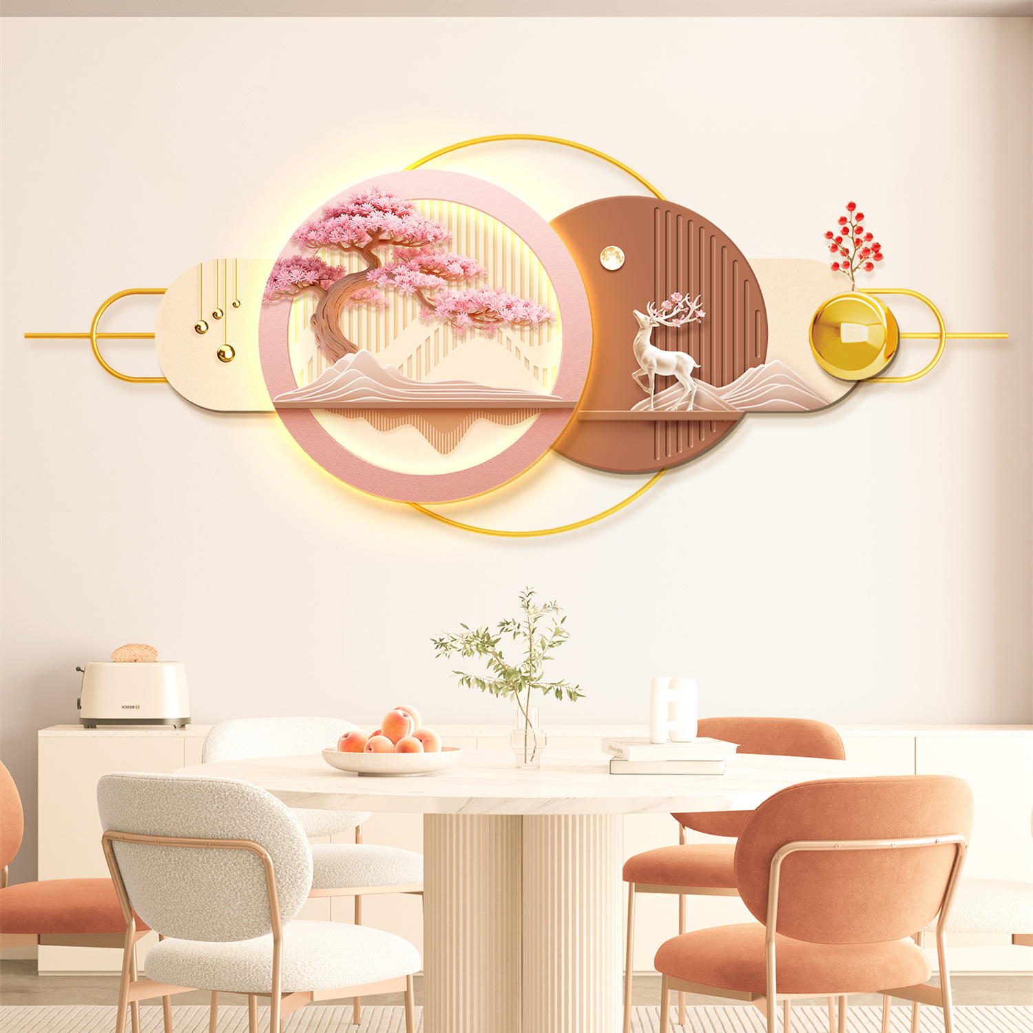 New Style Fulu Auspicious Restaurant Stereo Hanging Painting Led Luminous Decorative Mural High-End Decorative Restaurant Decorative Painting