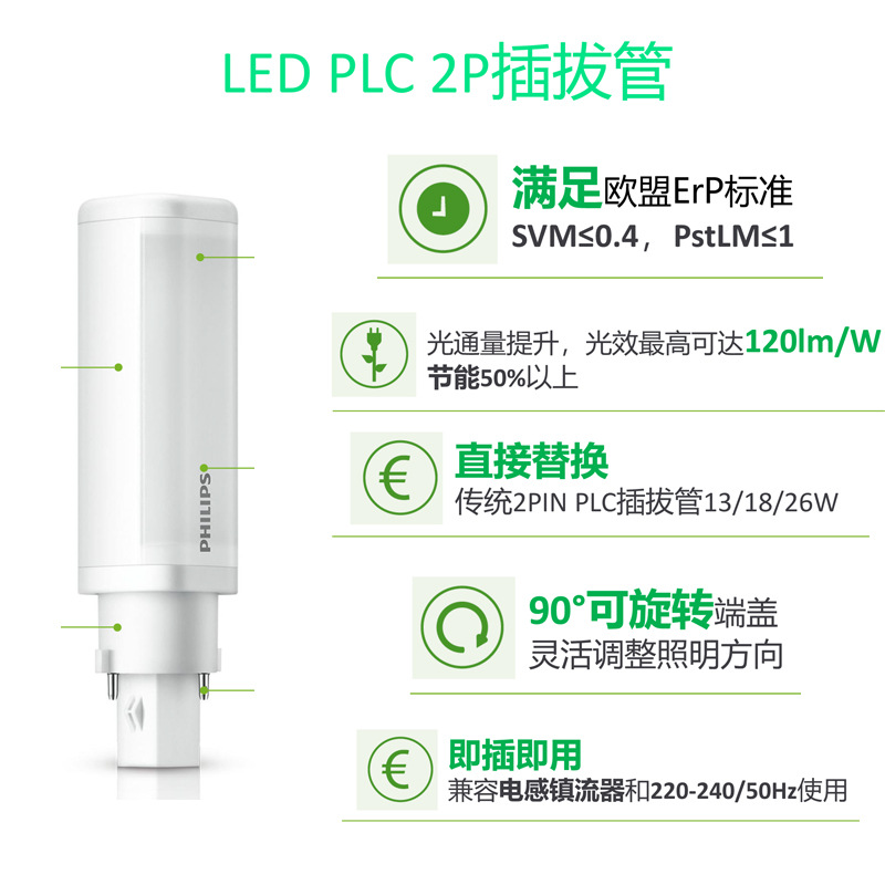 Philips LED PLC plug-in tube Philips PL-C energy-saving H tube