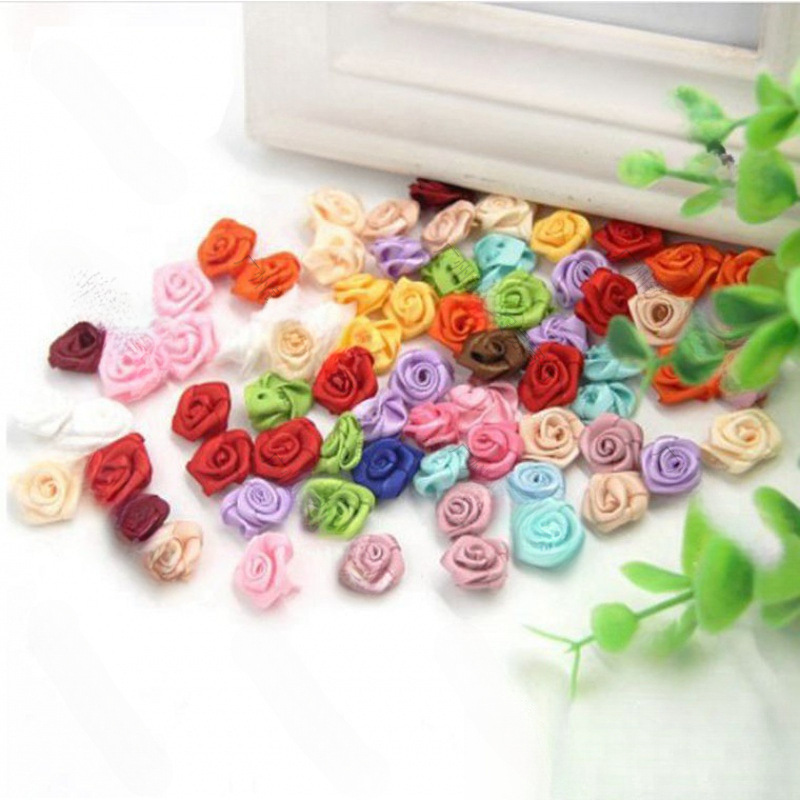 1 см 1,5 см мини-ручные ленточные розы, DIY, аксессуары для волос, ювелирные ленточные декоративные цветы