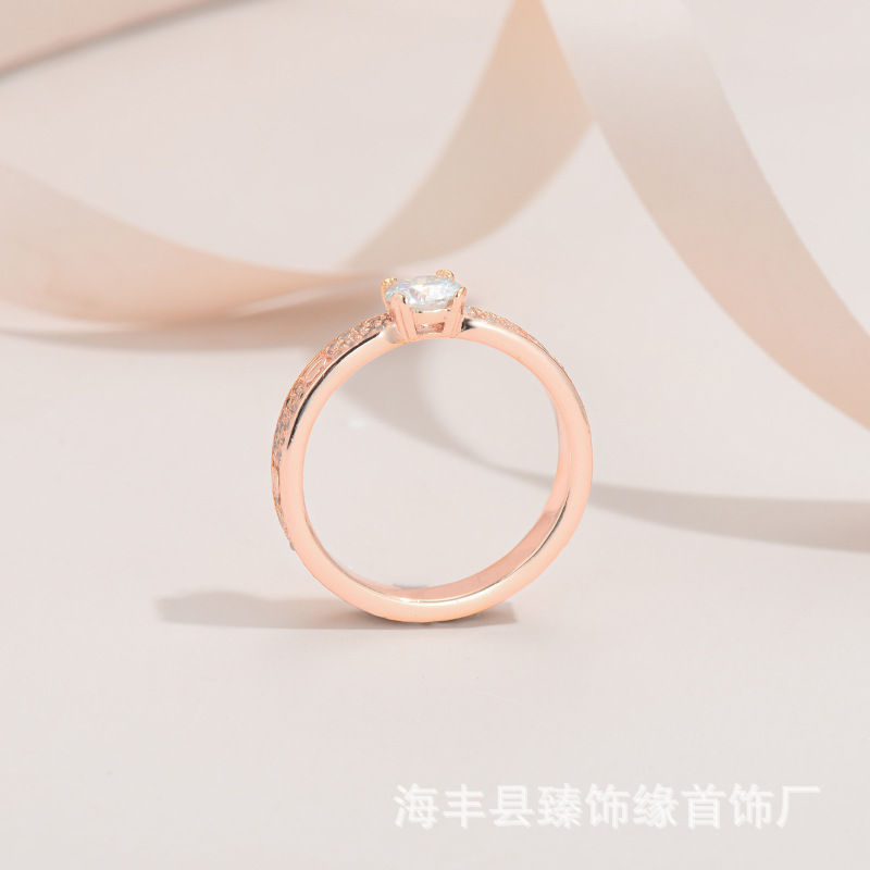 Sterling Silver S925 Ring Mosan Diamond 50 Points Electroplated Rose Gold Thick Gold Not Falling Light Luxury Advanced Colored Diamond Ring