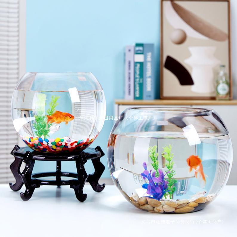 Desk Glass Fish Tank Goldfish Tank Aquarium Living Room Small Desktop Turtle Tank Transparent Round Home Landscaping