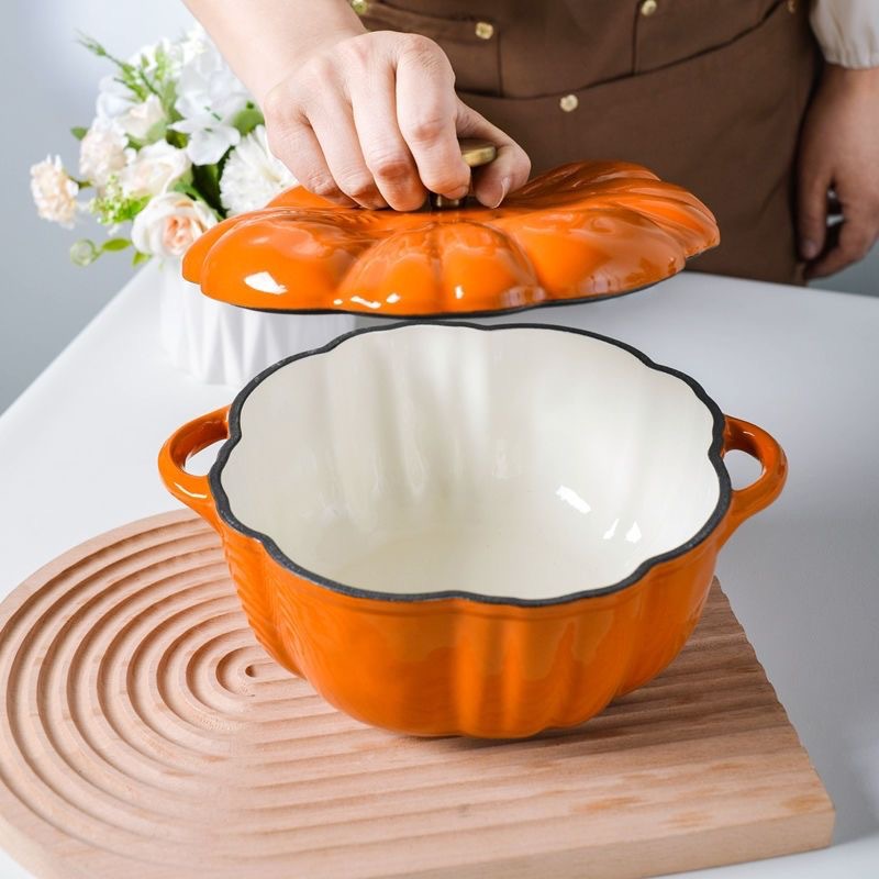 Enamel Pot Pumpkin-Shaped Enamel Pot for Soup and Stew Multi-Functional Pot Household Enamel Soup Pot Induction Cooker Universal