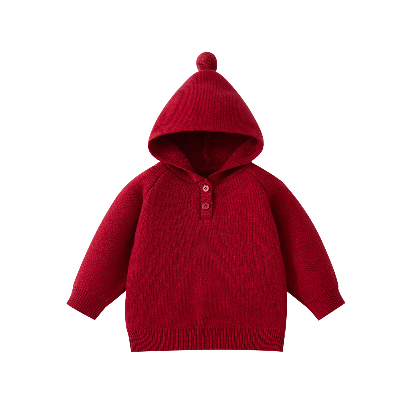 Dianxi's New Winter Collection: Fleece-Lined and Thickened Hooded Sweater for Infants and Toddlers, Stylish and Versatile Solid Color Knitwear for Baby Girls