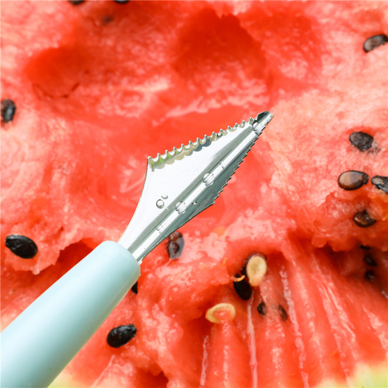 Kitchen double-headed stainless steel fruit ball digger corrugated carving knife ice cream watermelon fruit platter scoop