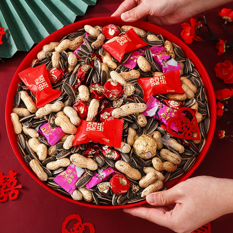 Wedding Dried Fruit Plate Wedding Supplies Fruit Melon seeds Peanut Wedding Banquet Home Red Wedding Newcomer Toast Tea Tray