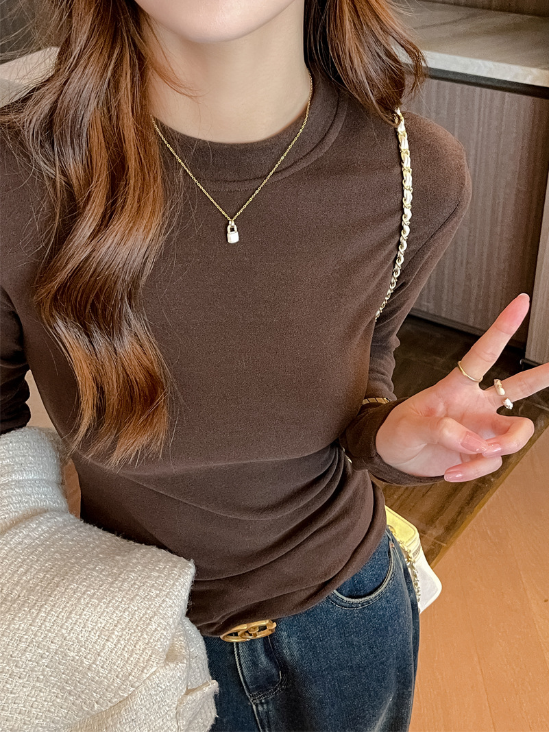 Carefully Selected Women's Base Layer Shirt 2025 New Model Microfiber Coconut Velvet Autumn and Winter Base Layer Long-Sleeve High-End Top