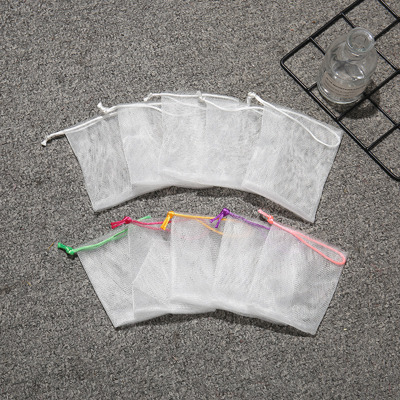 Factory direct double foaming facial cleanser foaming net bag handmade soap net cleansing soap net small white rope foaming net