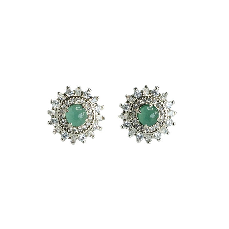 Juan Yu Natural A-Grade Jadeite Blue Water Stud Earrings Jade Sunflower Drop Earrings Hot Sale Wholesale Fc5052008