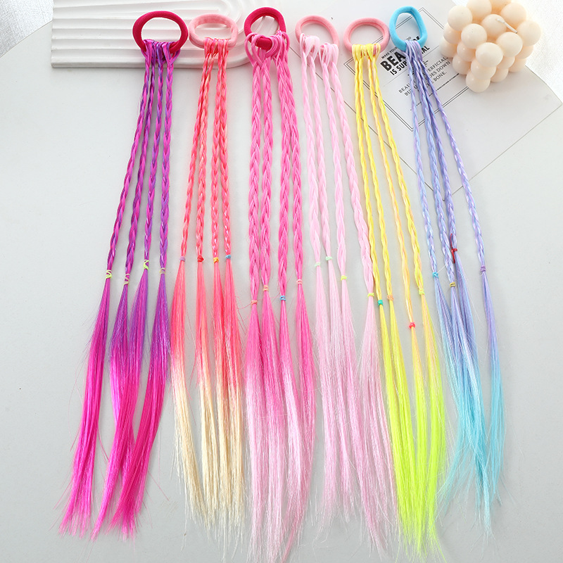 Cross-border Supply Children's Color Wig Braid High Ponytail Girls' Wig Dirty Braid Gradient Wigs Ponytail