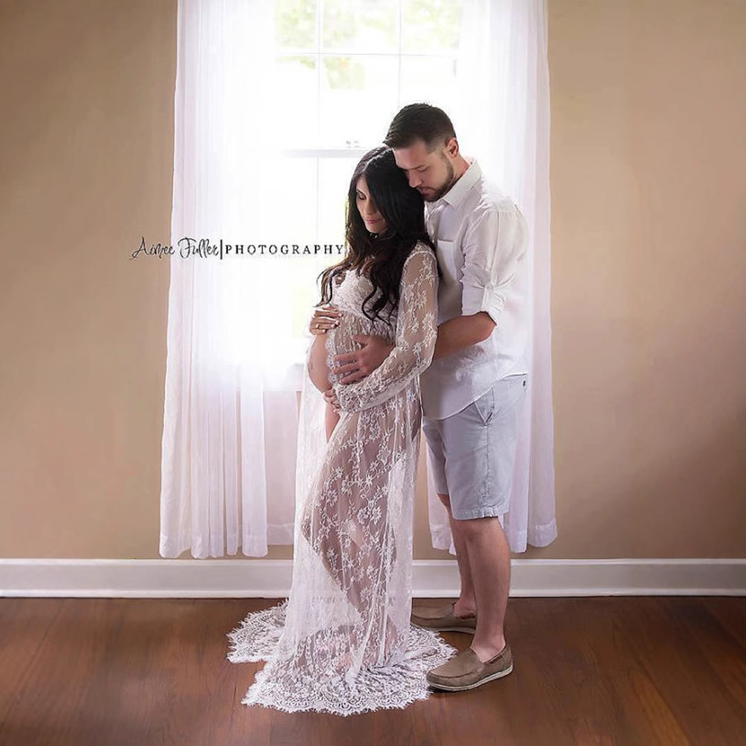 AliExpress Ebay Pregnant Women Photograph Lace Long Dress Foreign Trade Pregnant Women's Front Lace Dress 8849
