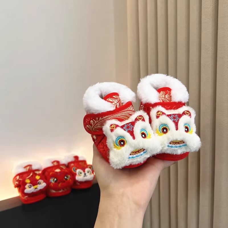 24 новые новогодние тигровые ботинки и носки для младенцев зима 0-12 месяцев плюшевые теплые красные праздничные хлопковые обувь