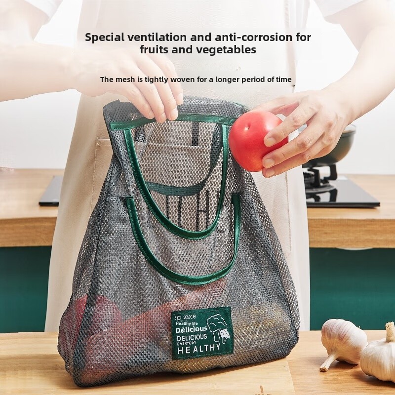 Portable Fruit and Vegetable Hanging Bag Scallion Ginger Garlic Storage Mesh Bag Portable Portable Hollow Breathable Household Storage Bag 