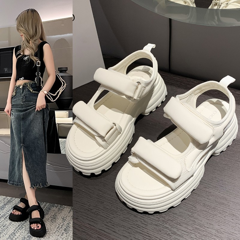 Thick-Soled Lightweight Casual Sandals for Women Large Size 2025 Summer New Velcro Platform Sports Sandals Student Style