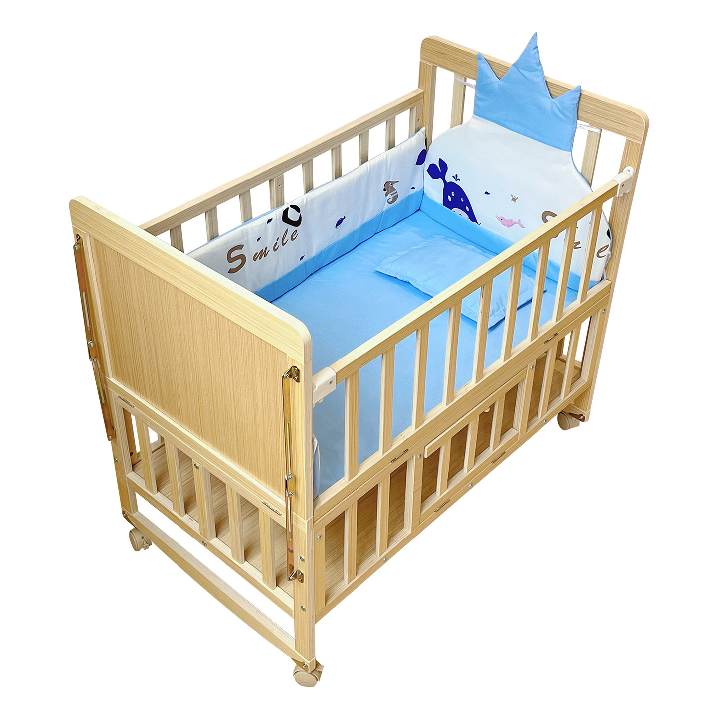Factory Direct Sales Crib Solid Wood Paint-Free Children's Bb Bed Multi-Functional Baby Crib Large Bed Splicing Bed Wholesale