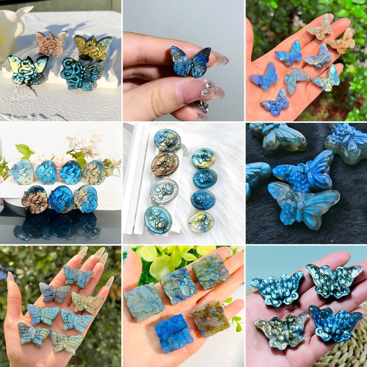 Factory Direct Sales Natural Blue Light Labradorite Carving Pendant Ornaments Hand Tag DIY East China Sea Crystal Wholesale and Retail