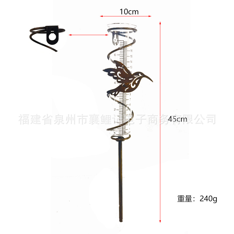 Metal Garden vertical pile rain gauge transparent glass tube iron decorative rain gauge lawn precipitation meter