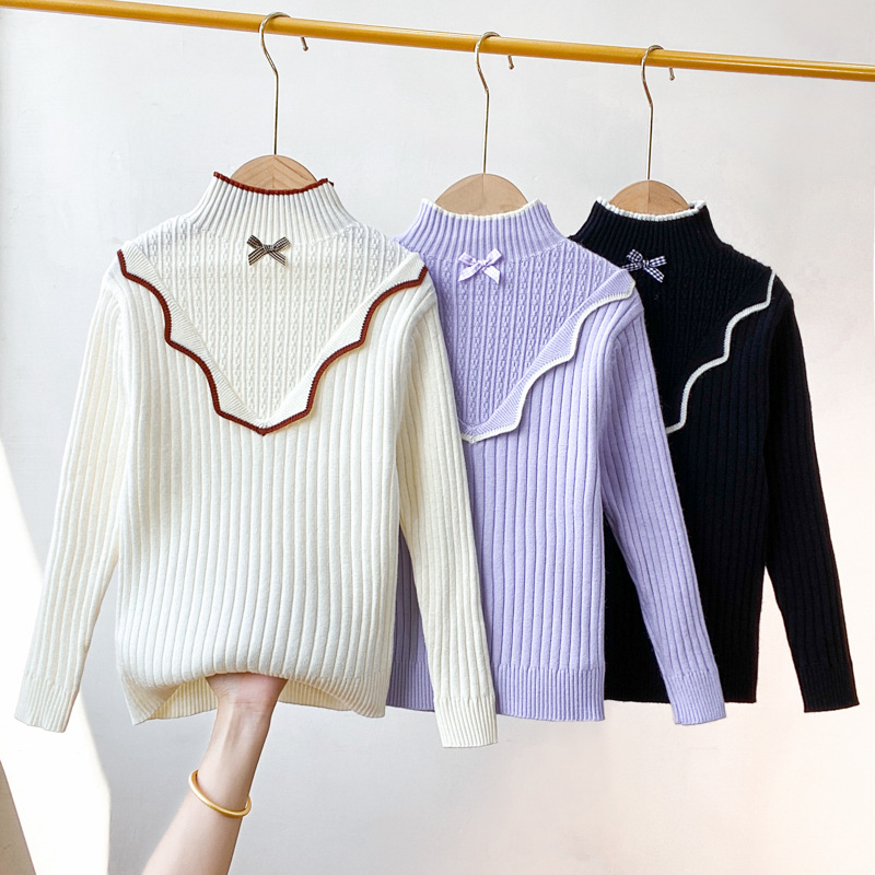 Вязаная футболка для девочек осень и зима 2024 новая детская одежда модные осенние топы для девочек