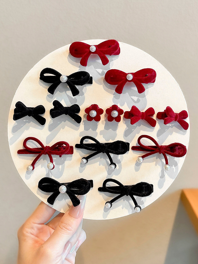 Children's Autumn and Winter Flocked Bow Hairpin Girls' High-End New Year's Headdress Little Girl's Side Bangs Hairpin