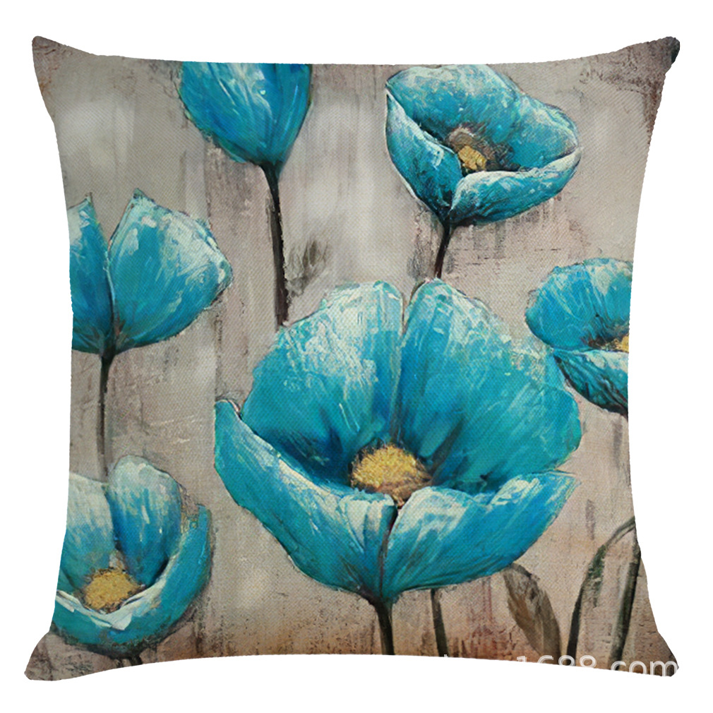 Amazon New Green Plant Cotton and Linen Pillow Case Car Pillow Cushion Sofa Cushion Linen Pillow