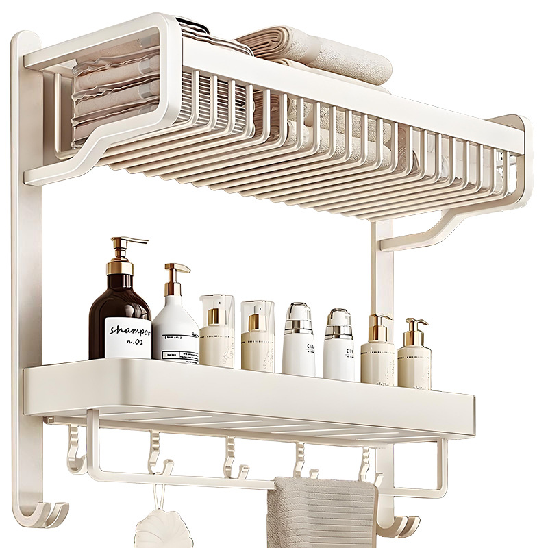 Factory supply cream wind space aluminum towel rack non-perforated toilet rack toilet bathroom integrated rack