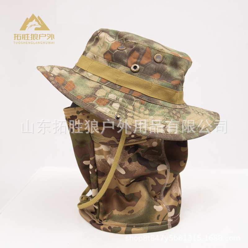 Military-Style Hat, Outdoor Beanie Hat, Integrated Camouflage Hat, Hiking Sunshade, Fishing, Camping, Detachable, in Stock