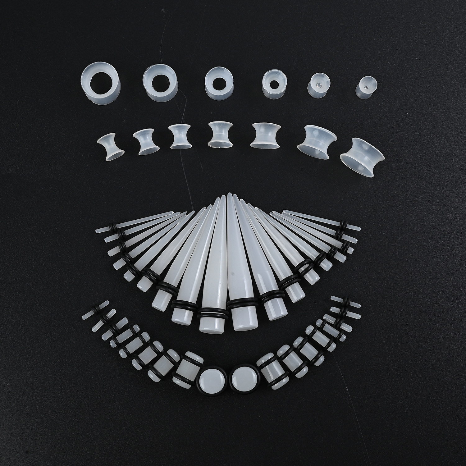 Cross-Border Hot-Selling Acrylic Pointed Silicone Ear Stretching Kit 50Pcs European and American Popular Ear Hole Expander Factory Direct