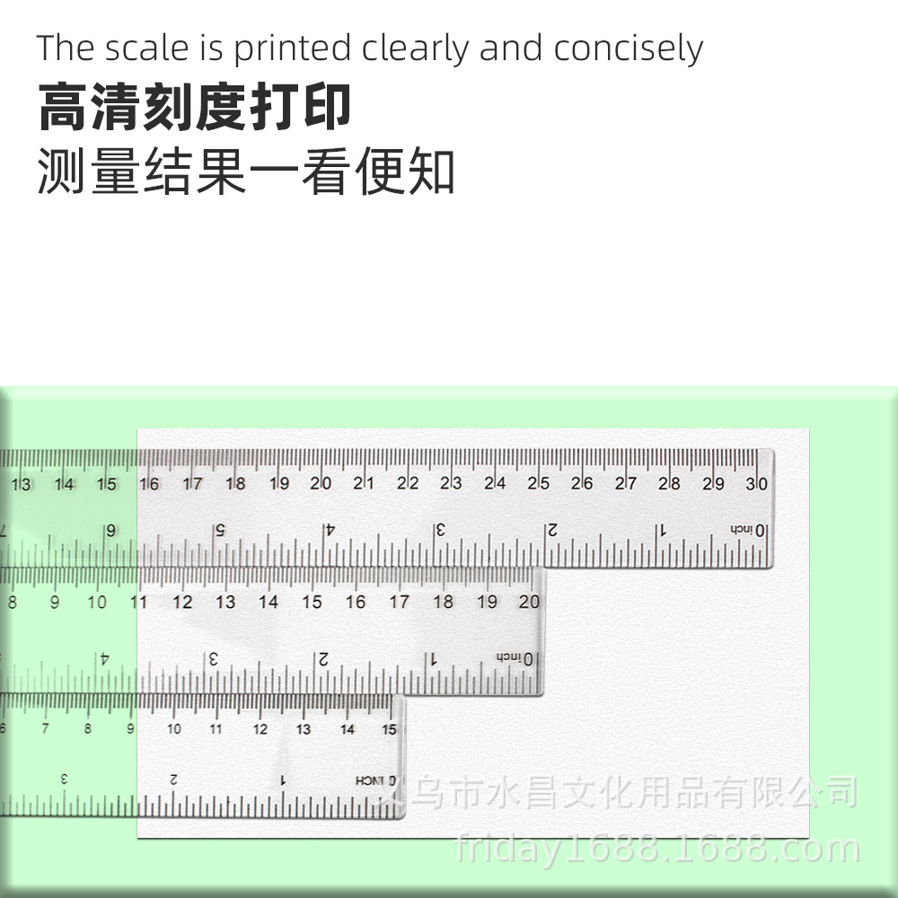 Cross-border 15.20.30cm thin transparent plastic ruler student measurement double centimeter inch scale ruler wholesale