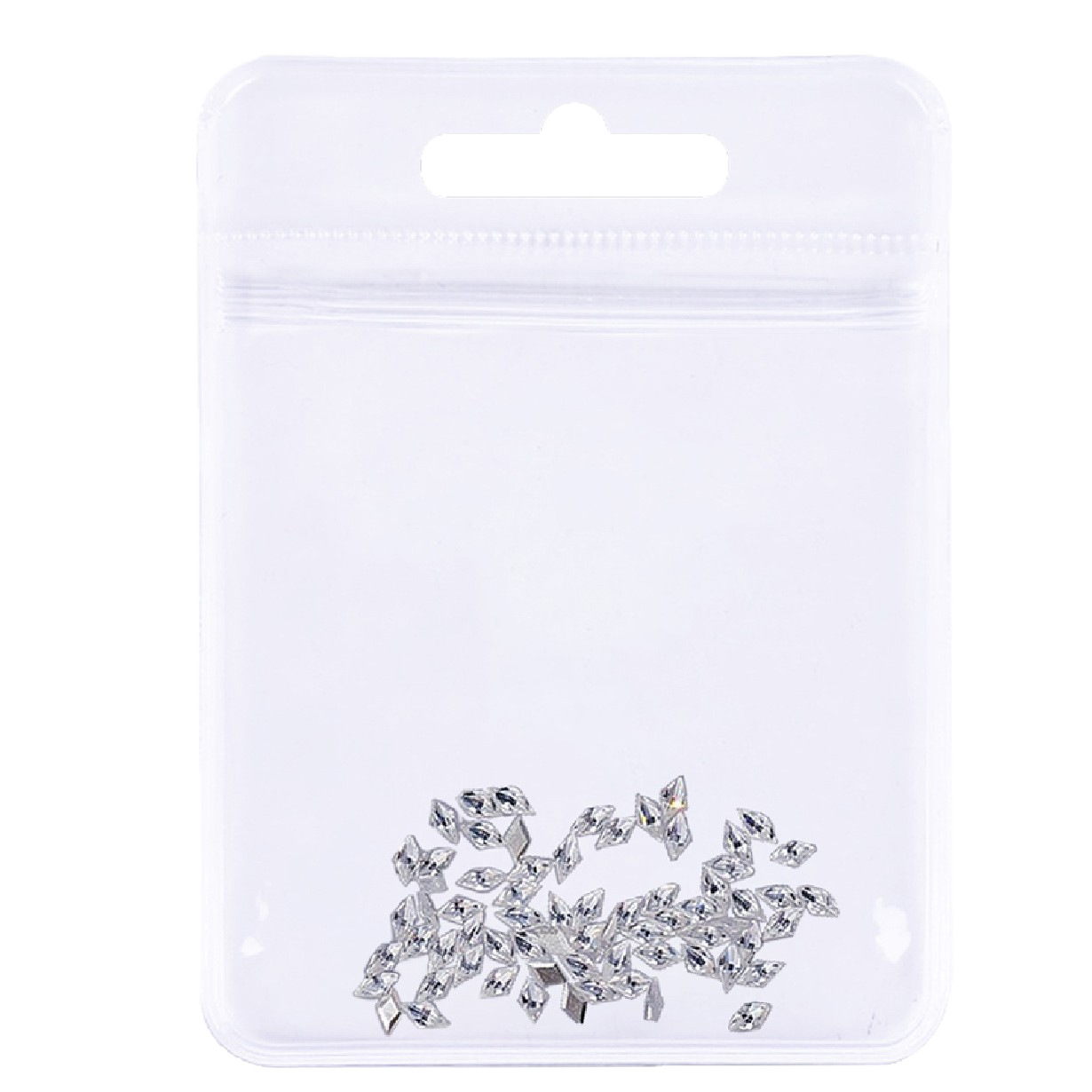 Rhombus-Shaped Flat-Bottomed Nail Art Decorations, Mini Rhombus-Shaped Beveled Zircon with Snowflake Rhinestones, White Aurora Iridescent Nail Rhinestones