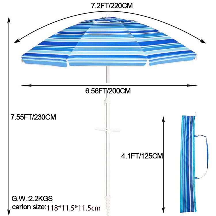 Cross-border Amazon Striped Beach Umbrella Aluminum Alloy Rod with Wrench Double Layer UV Oxford Silver Tape Spiral Insert