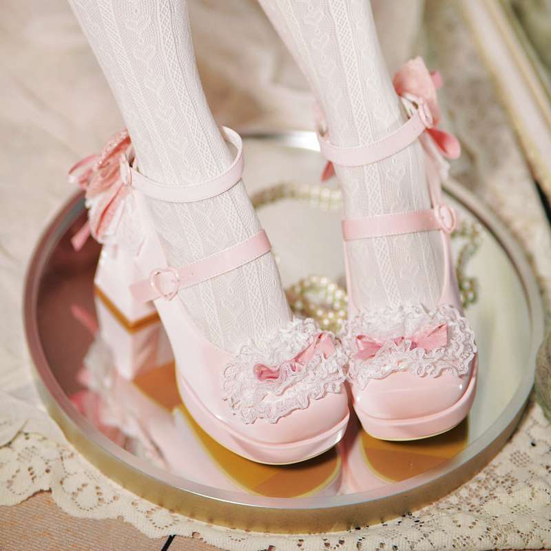 Girl Poetry Lolita Shoes Cute and Sweet Lolita Shoes Waterproof Platform High Heels Fairy Bow