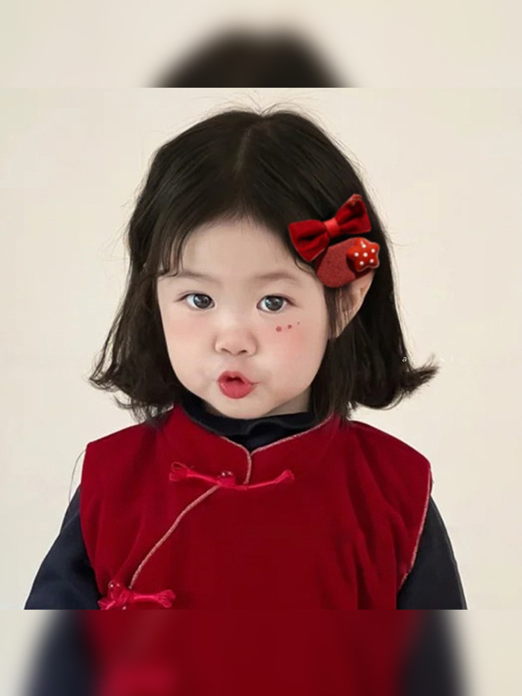Children's Cute Bow Polka Dot Hairpin Girls New Year's Bangs Hairpin Hairpin Girls Autumn and Winter Fashion Hair Accessories