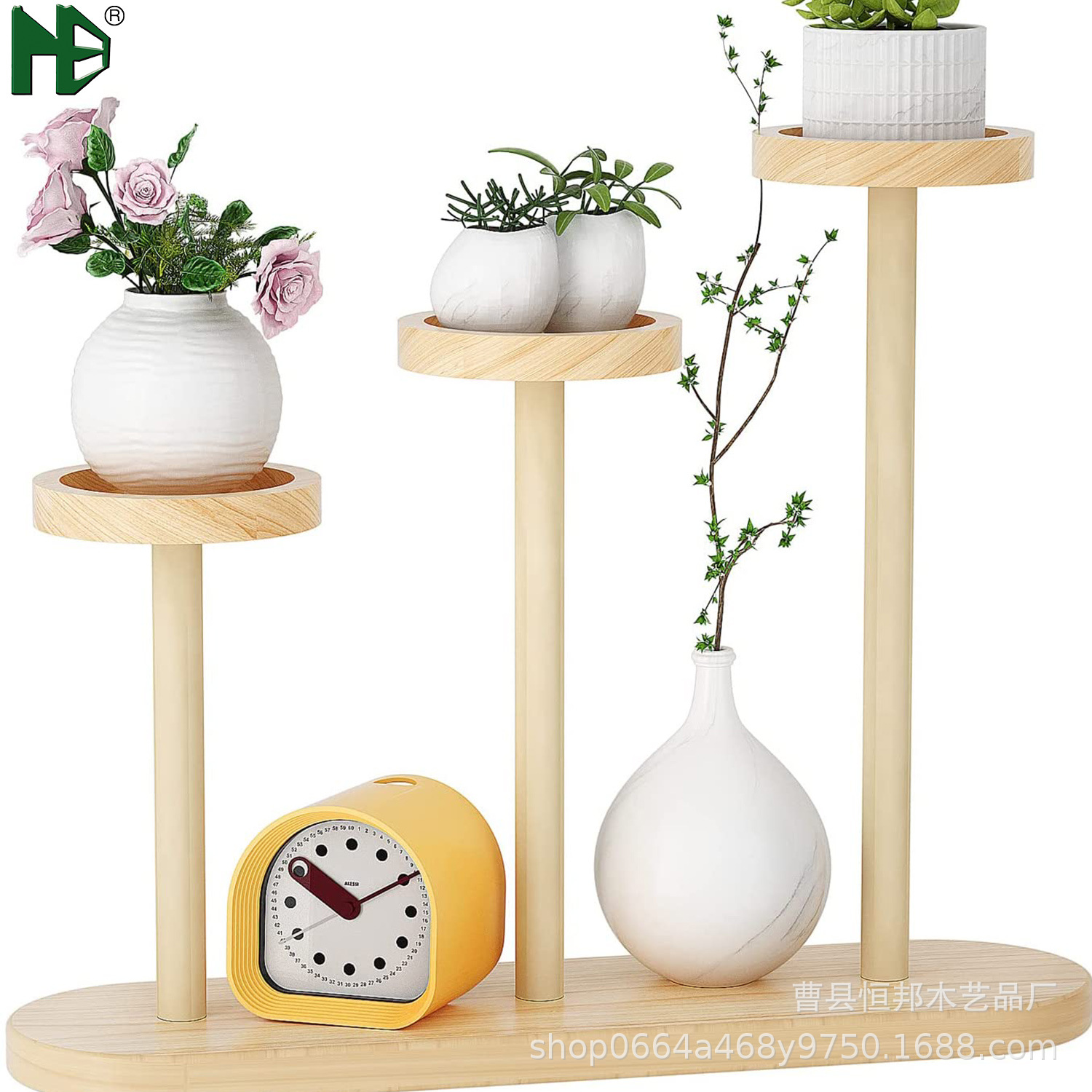 Wooden Desktop Flower Rack Balcony Bay Window Meat Rack Office Desk Mini Flower Pot Rack Decorative Rack Multi-Layer Storage Rack