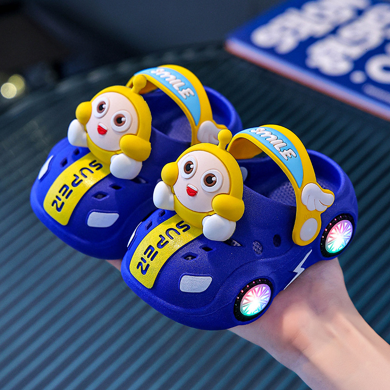 Children's Slippers Summer Baby Girl Car Shiny Light Indoor Soft-Soled Non-Slip Slippers Boy's Egg Hole Shoes