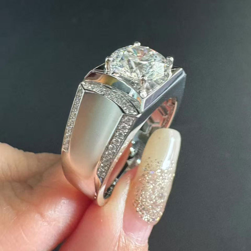 Platinum Pt950 Men's Ring 2 Carat Round Cultured Diamond Men's Ring 18K Gold Men's Diamond Ring Fashionable and Versatile