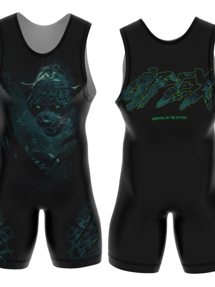 Sublimation Full-Body Printed Men's One-Piece Wrestling Suit Competition Weightlifting Suit Men's and Women's Freestyle Wrestling One-Piece Vest