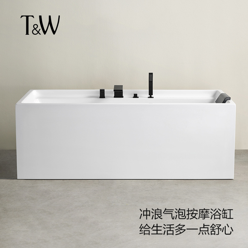 Acrylic Bathtub for Home Use, Small Apartment, Freestanding Rectangular Bathtub for Hotels, Guesthouses, and Construction Projects, Export Manufacturer