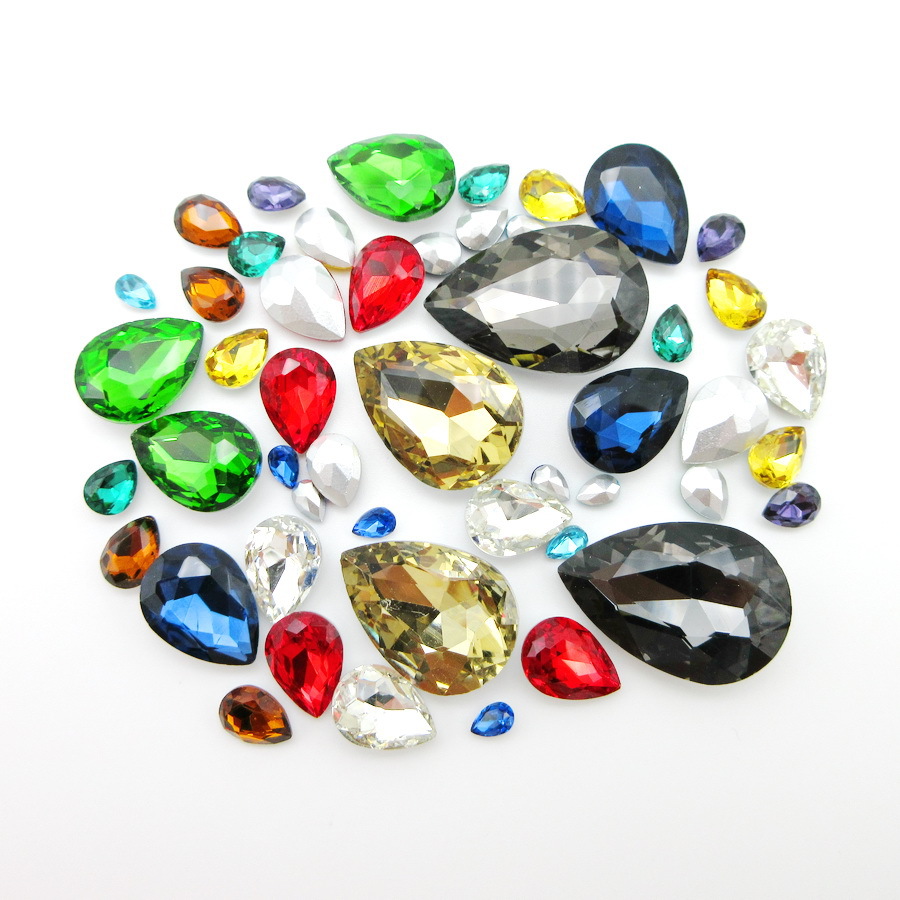 Стразы в форме капли с заостренной задней частью, цветные стеклянные стразы для DIY, аксессуары для одежды и ювелирных изделий, оптовая продажа