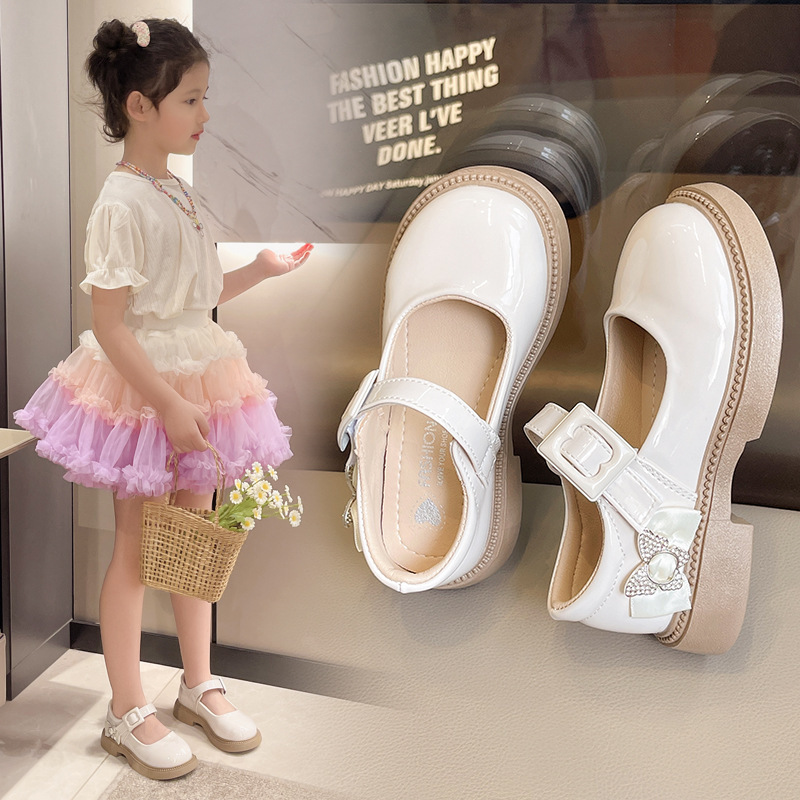 Girls' Children's Leather Shoes 2025 Summer Princess Black Soft-Soled Shoes British Style Single Shoes College Style